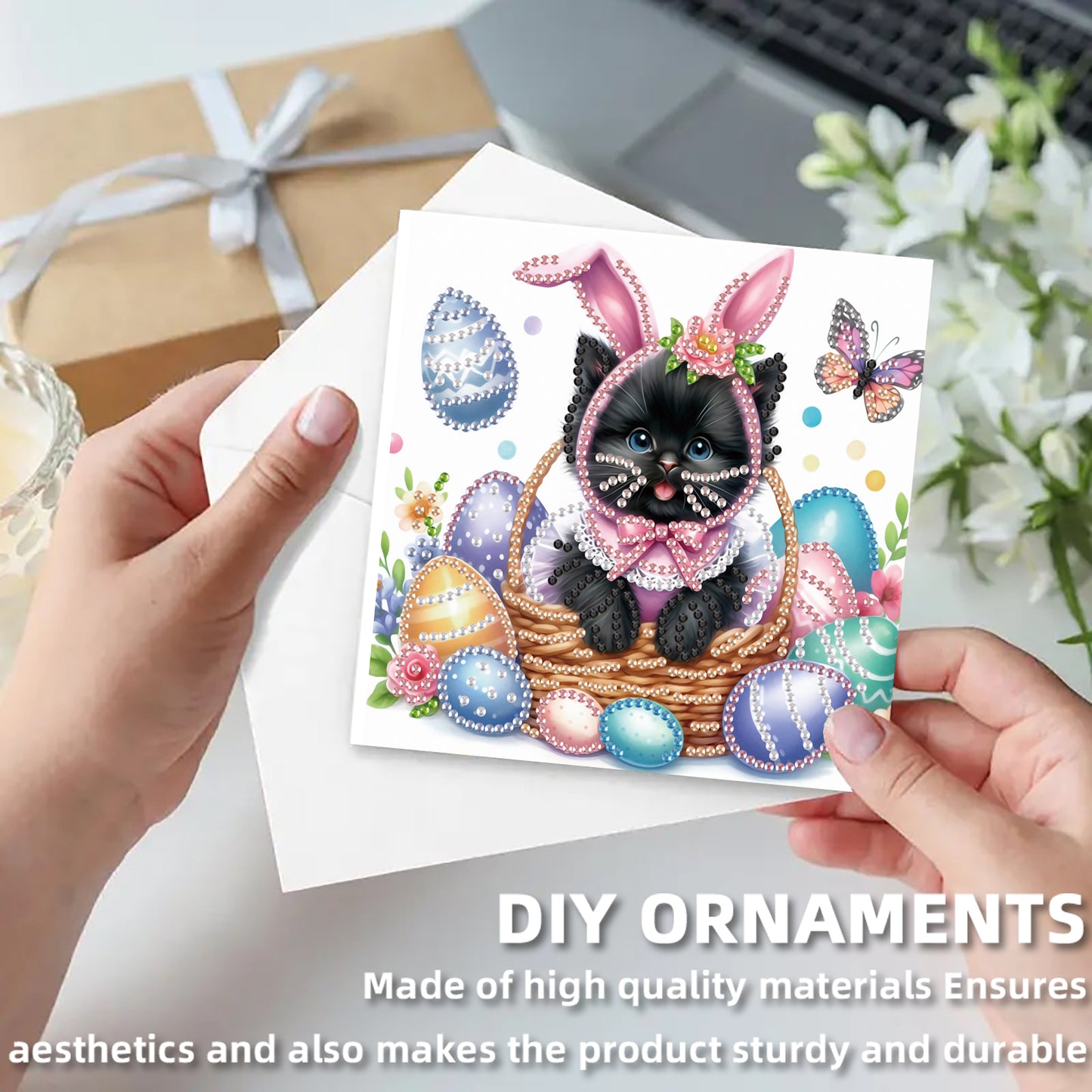 12pcs Cat Theme DIY Diamond Art Greeting Cards with Envelope for Birthday Gift