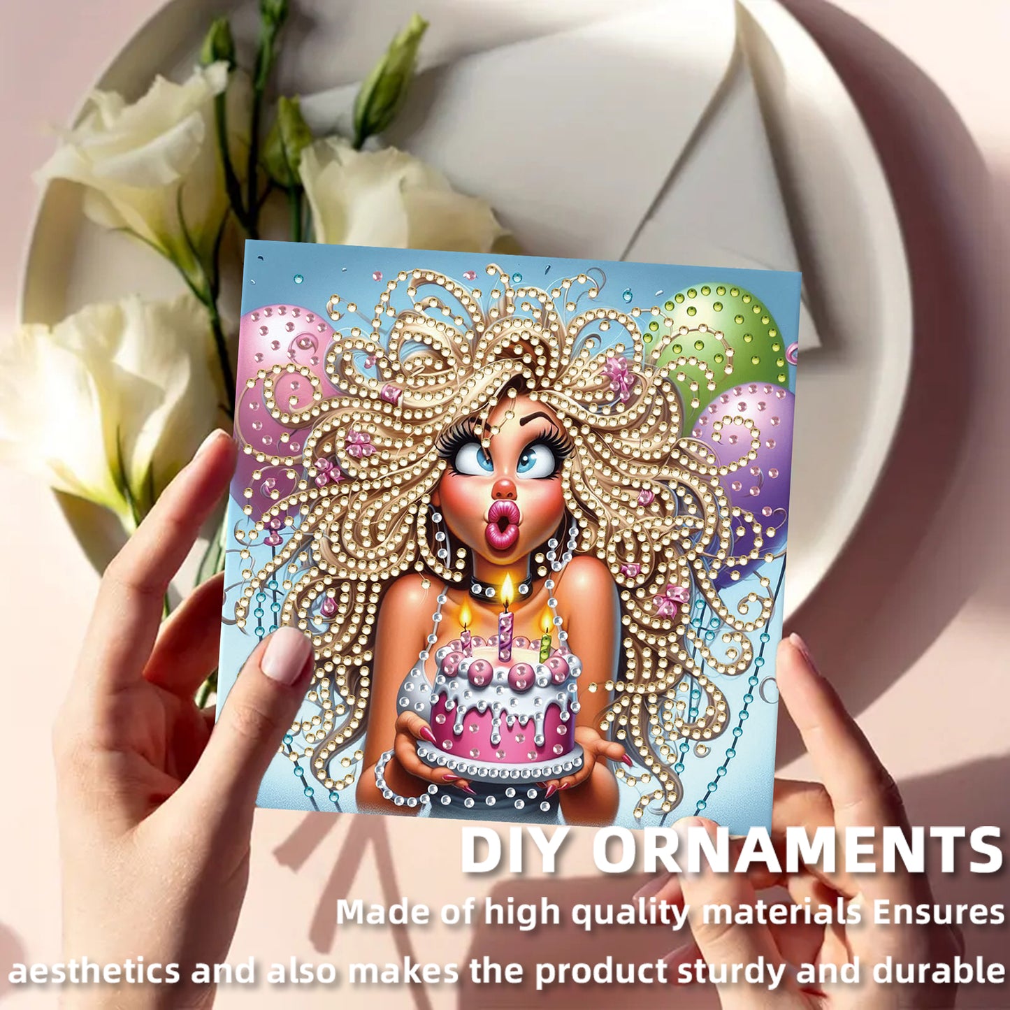 12pcs Girl Theme DIY Diamond Art Greeting Cards with Envelope for Birthday Gift