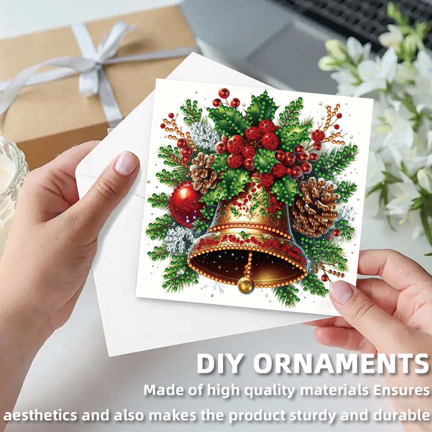12Pcs Xmas Bell DIY Diamond Painting Greeting Cards for Adult Holiday Gifts