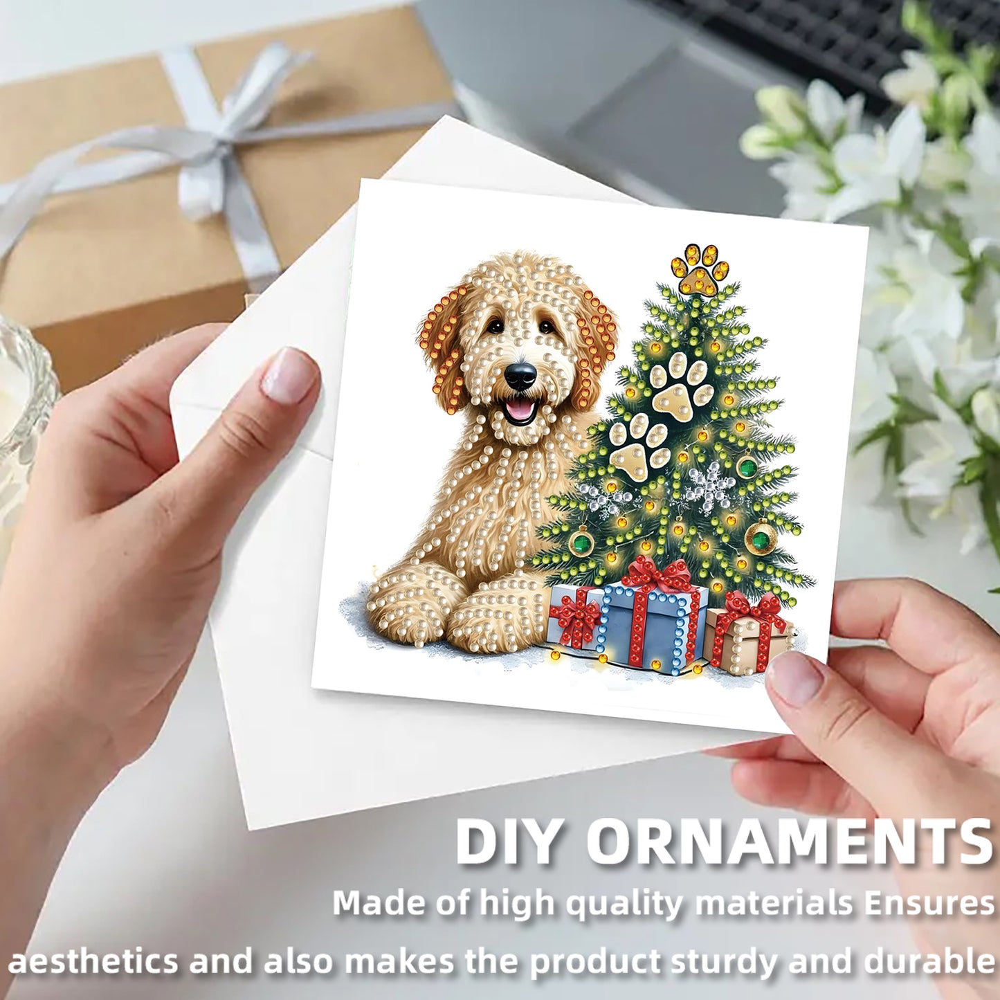 12Pcs Xmas Dog DIY Diamond Painting Greeting Cards for Adult Holiday Gifts