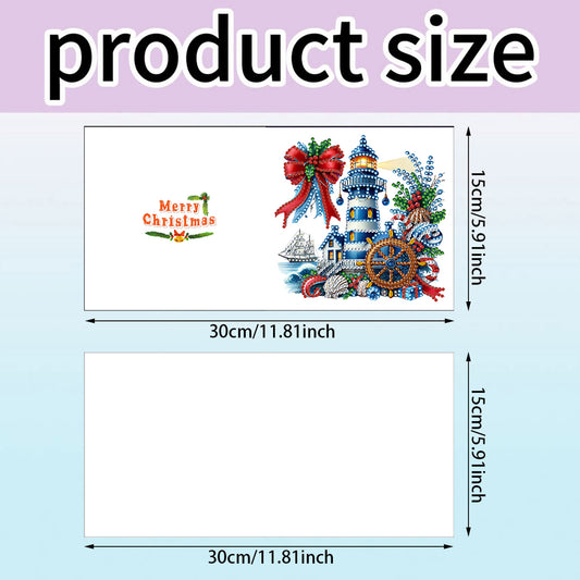 12Pcs Xmas Lighthouse DIY Diamond Painting Greeting Cards for Adult Holiday Gift