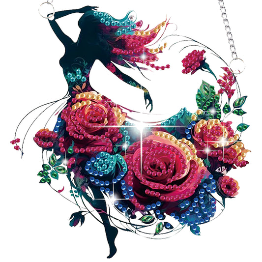 2Pcs Girl 2D Flat DIY Hanging Diamond Art Ornament Window Pendant (Floral Skirt)