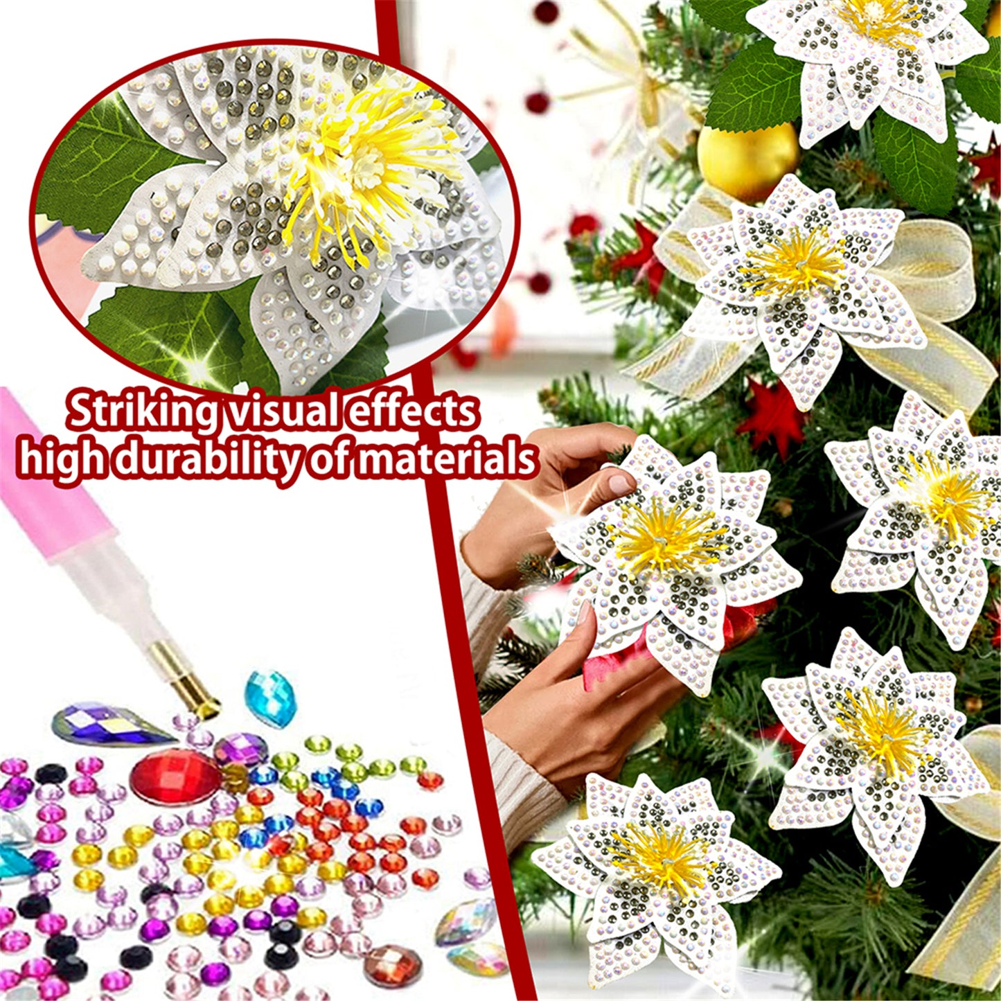 8Pcs 3D White Artificial Flowers DIY Desktop Diamond Art Kit Adults Home Decor