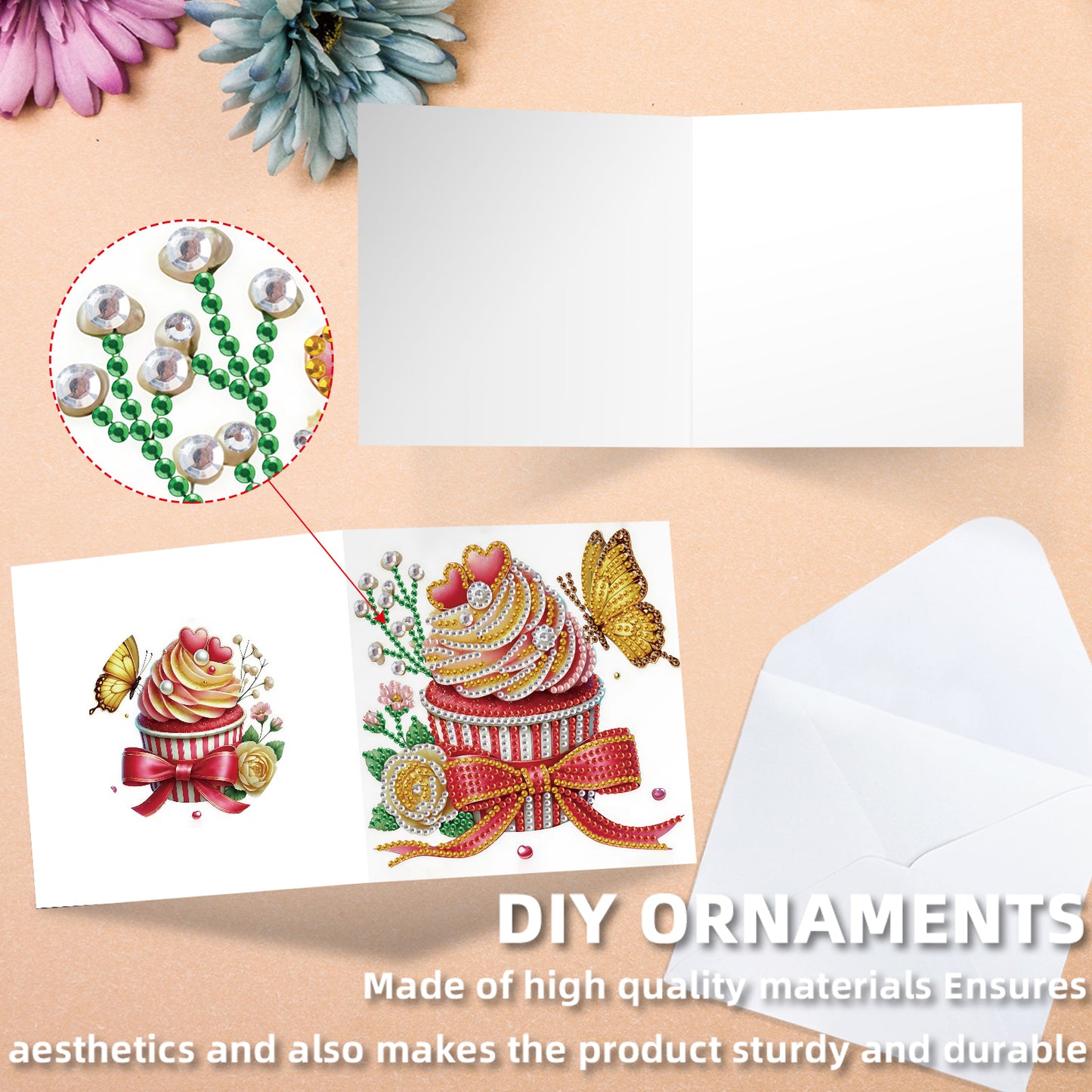 12pcs Cake Pattern DIY Diamond Art Greeting Cards with Envelope for Festivals