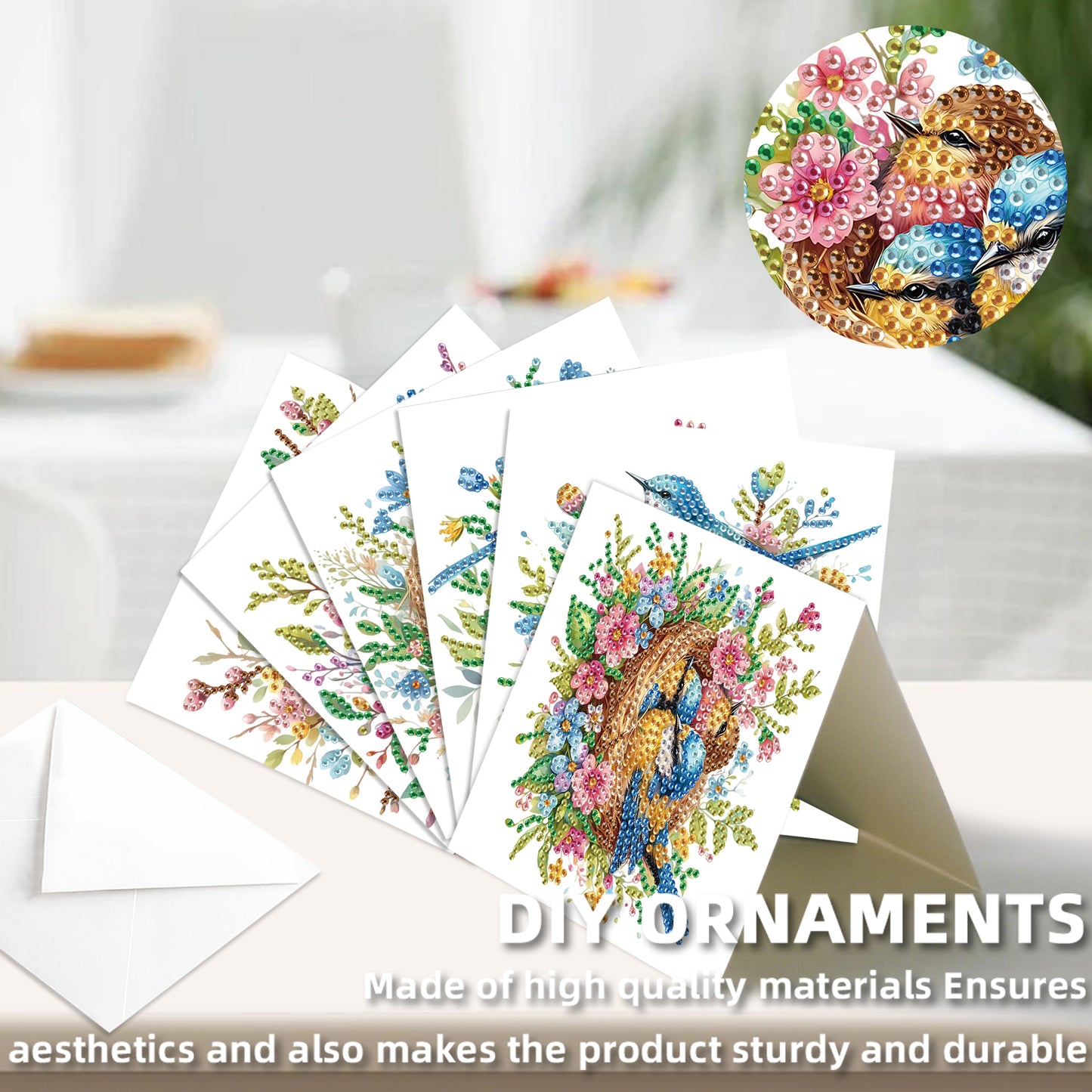 12pcs Bluebird Pattern DIY Diamond Art Greeting Cards with Envelope for Festival