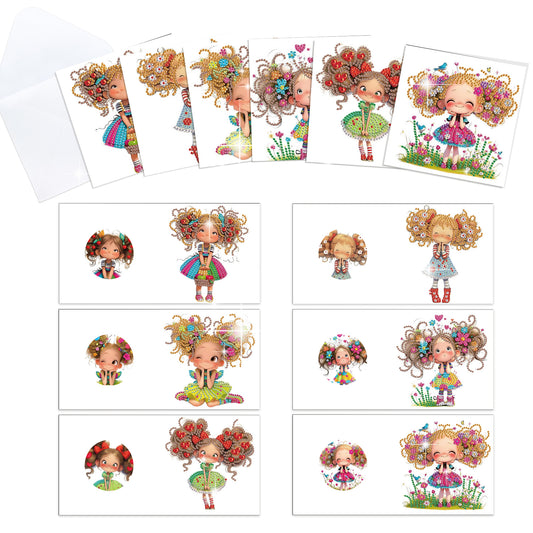 12pcs Girl Pattern DIY Diamond Art Greeting Cards with Envelope for Festivals