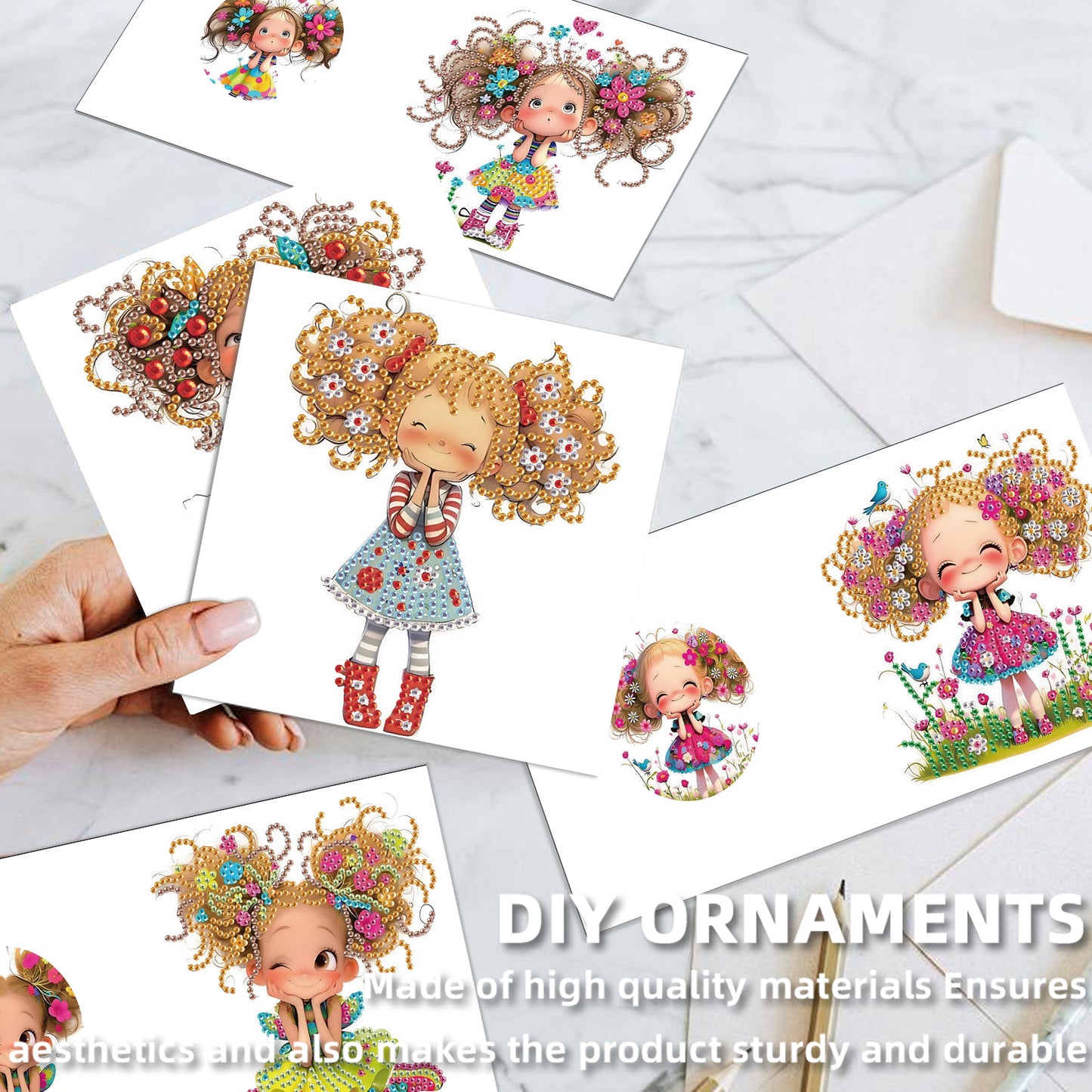 12pcs Girl Pattern DIY Diamond Art Greeting Cards with Envelope for Festivals