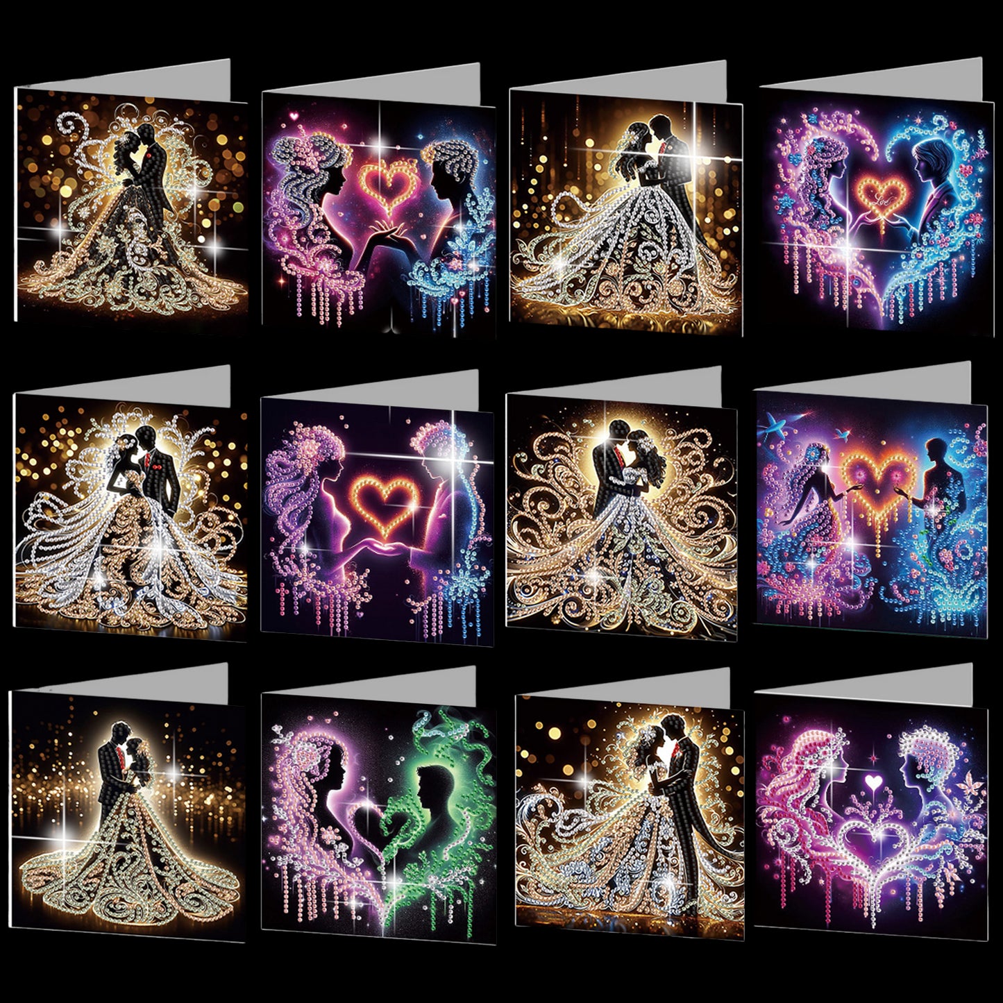 12PCS Couples DIY Diamond Painting Greeting Card Set with Envelopes for Adults