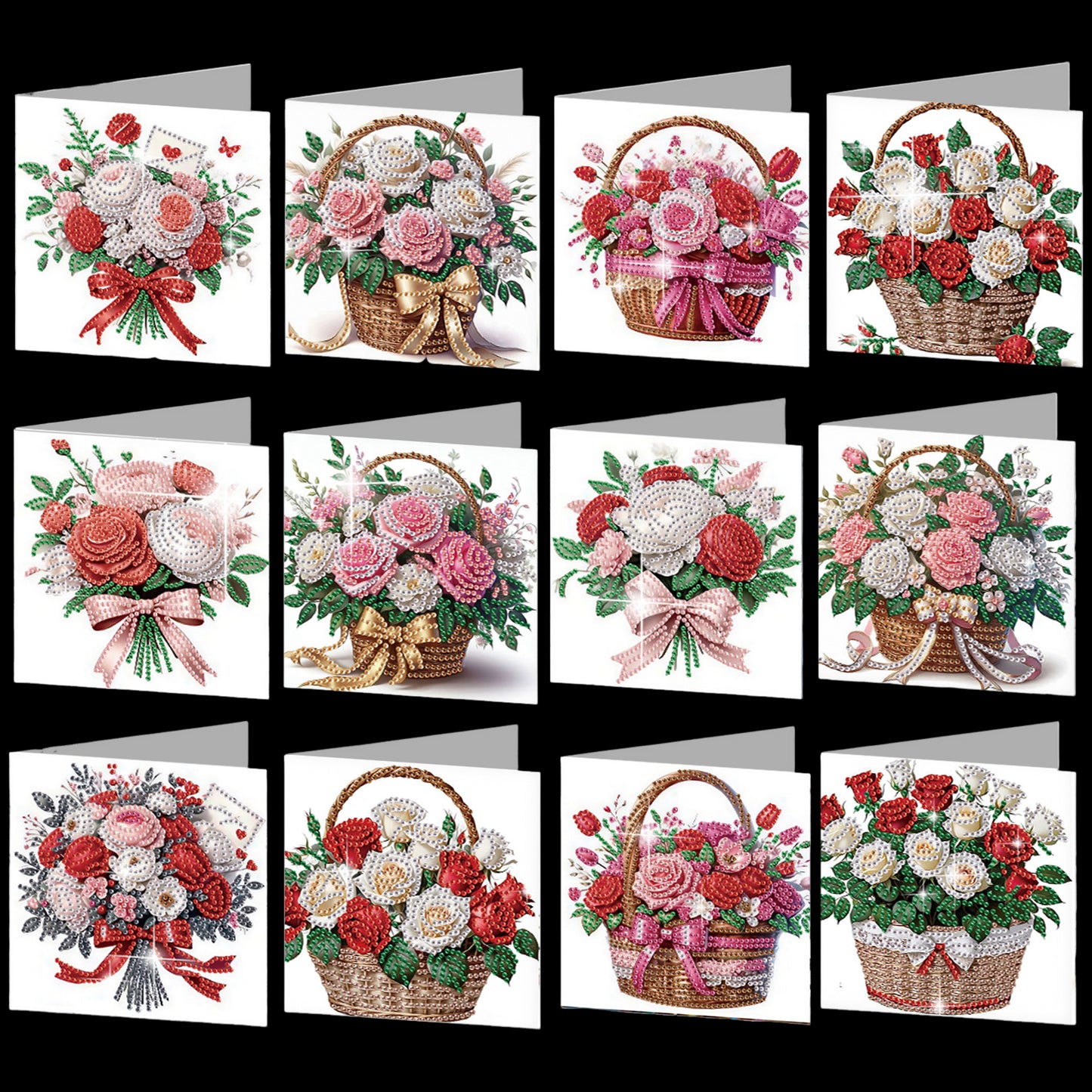 12PCS Bouquets Flower DIY Diamond Painting Greeting Card Set with Envelopes