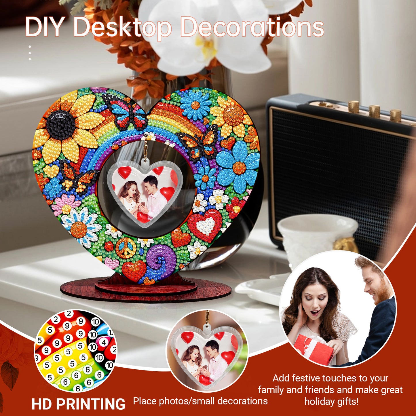 2D Flatt DIY Wooden Sunflower Desktop Diamond Art Ornament Kits Home Decor