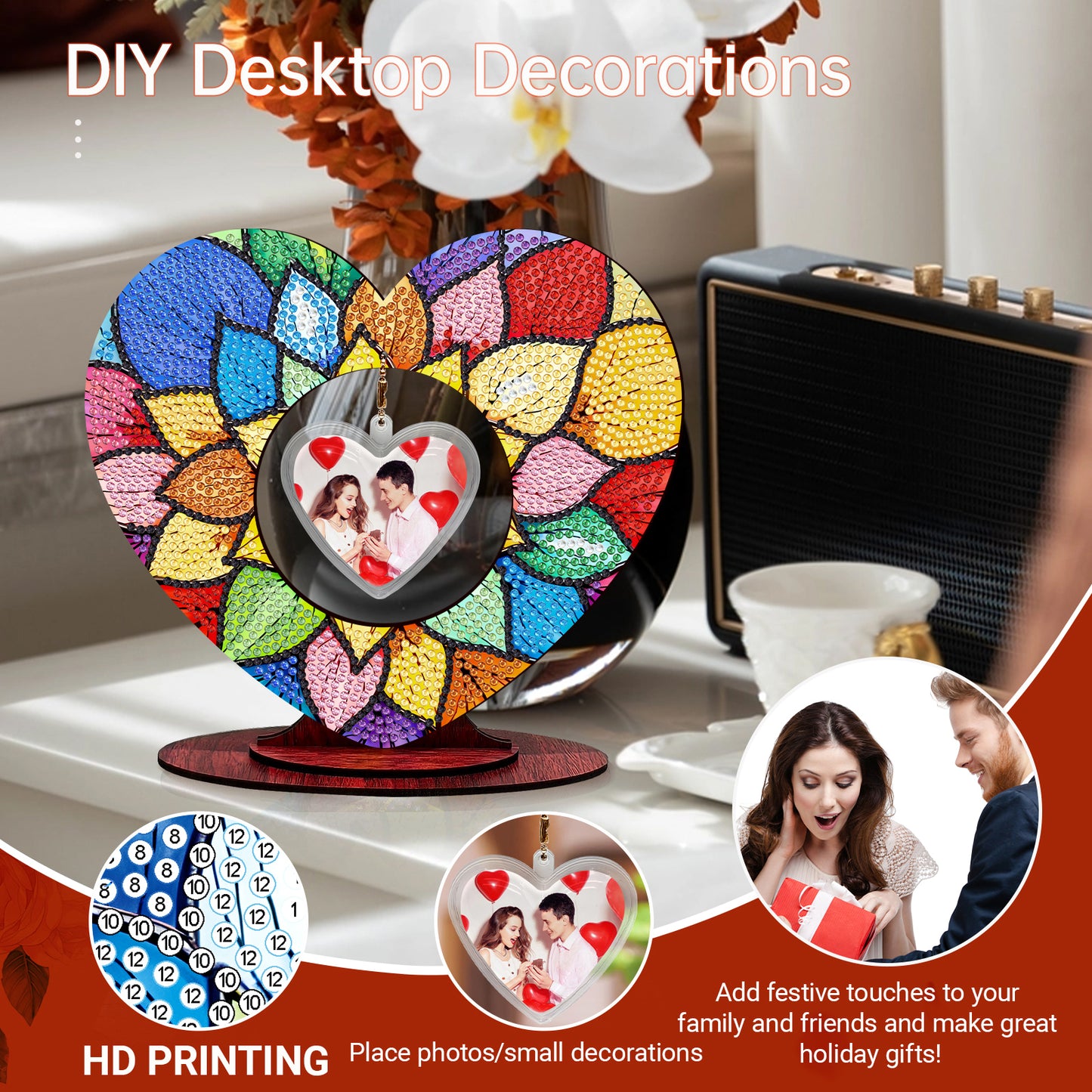 2D Flatt DIY Wooden Petal Desktop Diamond Art Ornament Kits Home Decor