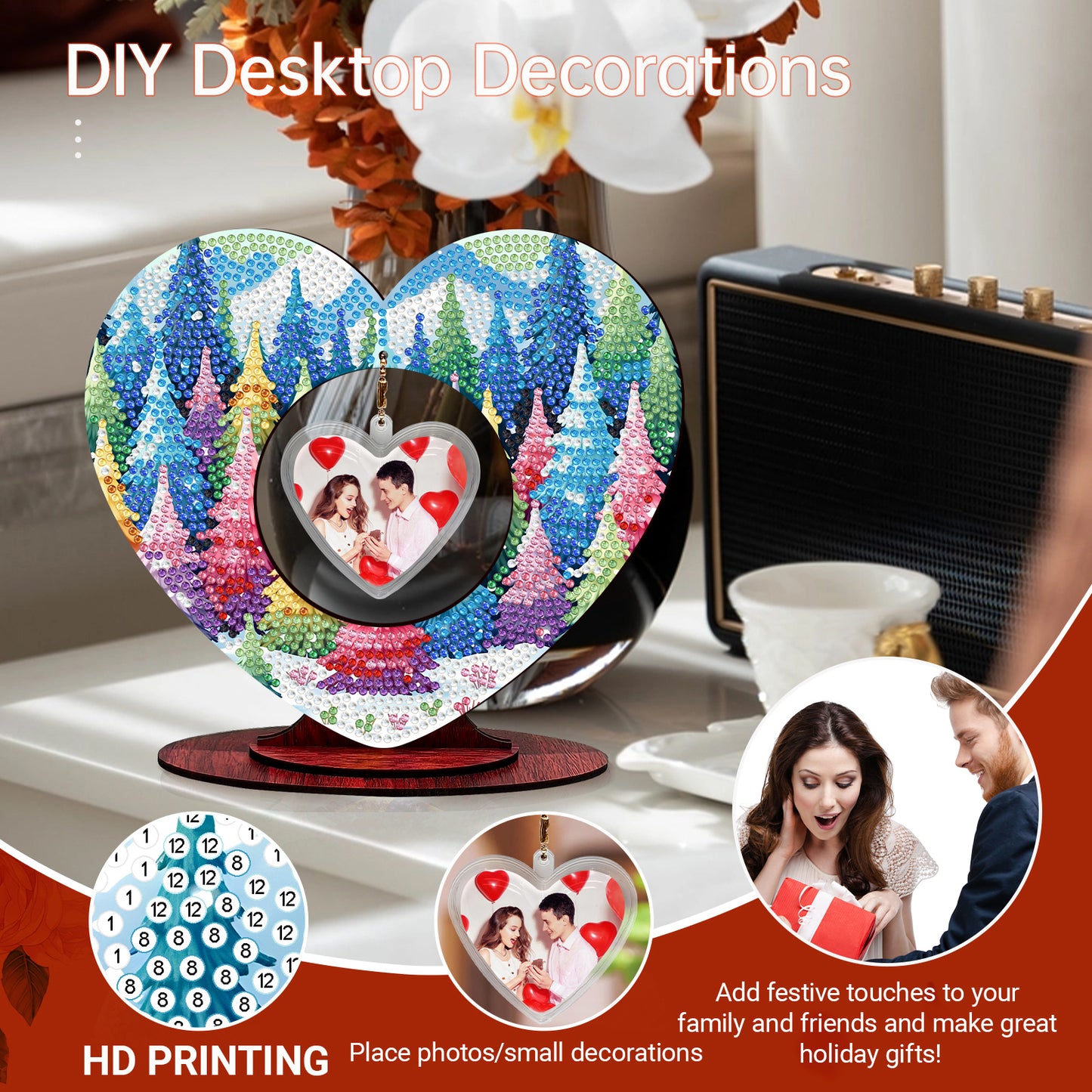 2D Flatt DIY Wooden Forest Desktop Diamond Art Ornament Kits Home Decor