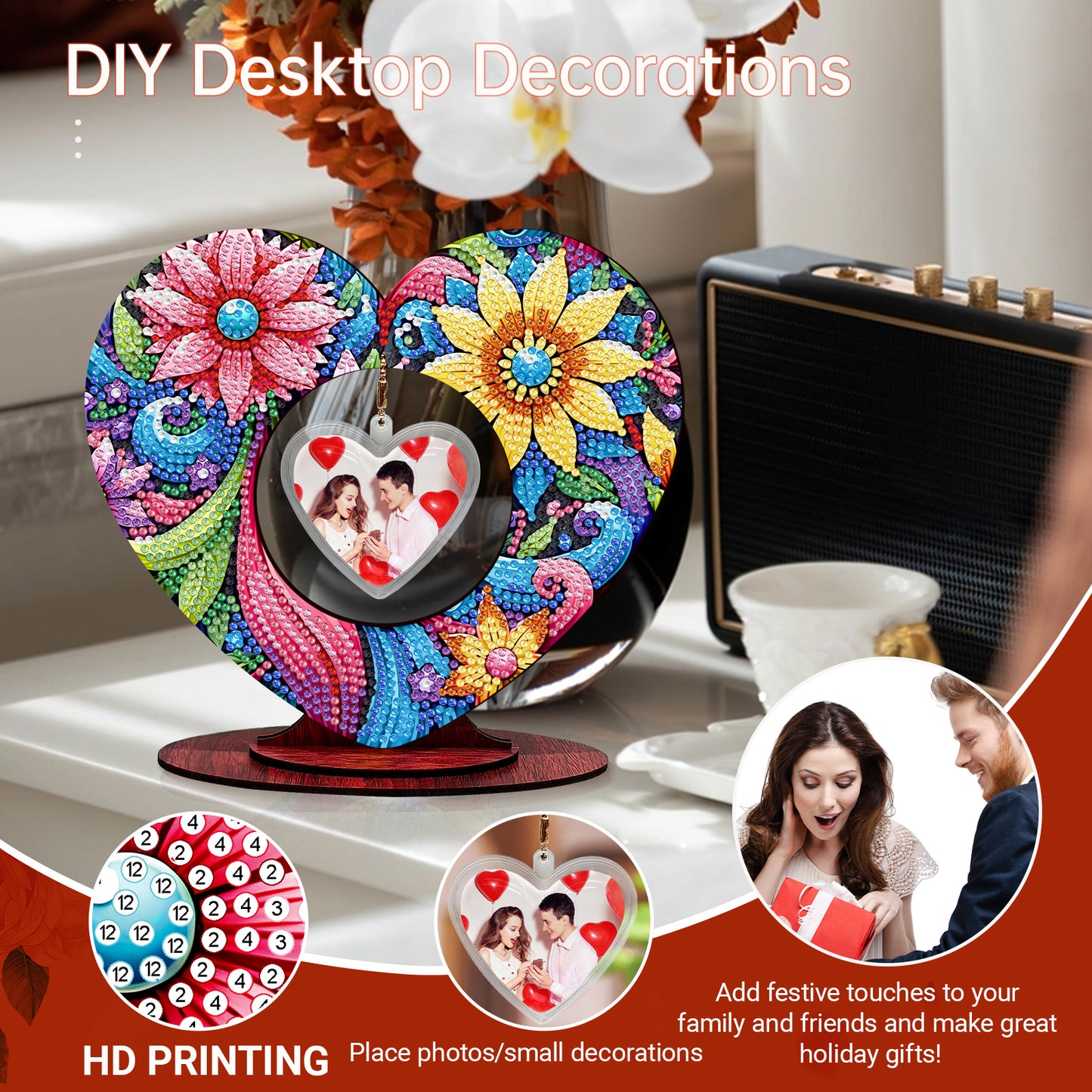 2D Flatt DIY Wooden Flowers Desktop Diamond Art Ornament Kits Home Decor