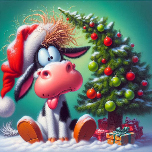 Winter Christmas Cow - Full Square Drill Diamond Painting 30*30CM