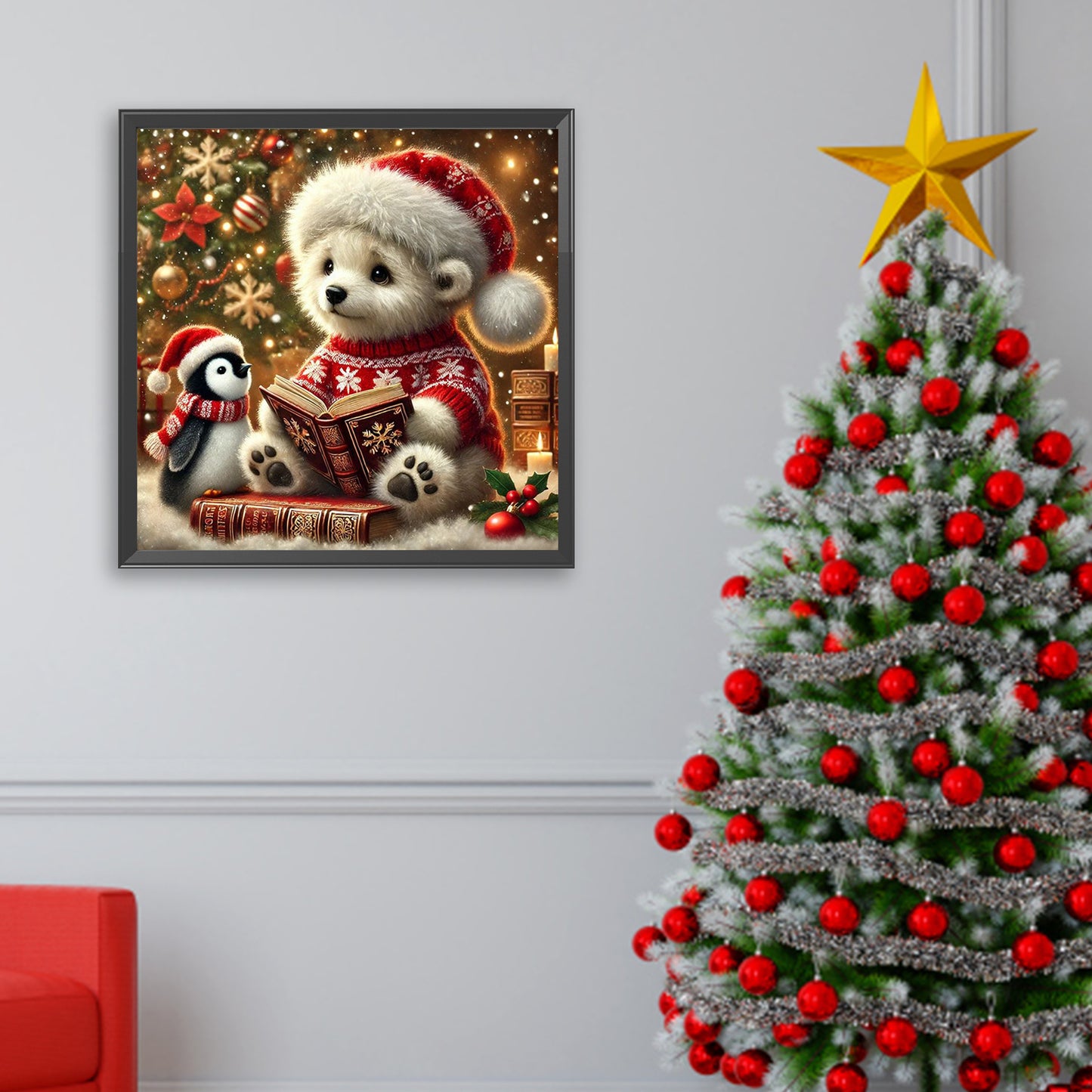 Winter Christmas Polar Bear - Full Square Drill Diamond Painting 30*30CM