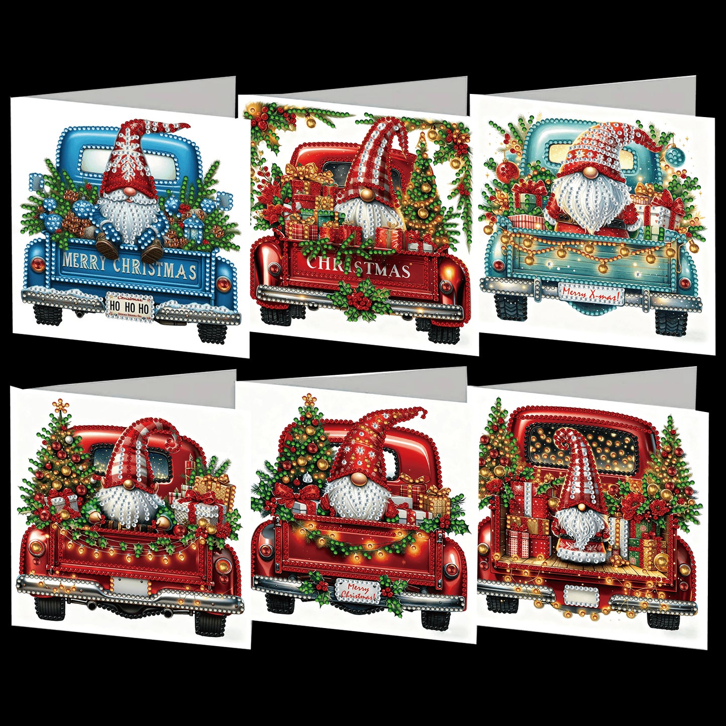 6PCS Cart Theme DIY Diamond Painting Greeting Card Set with Envelope for Gift