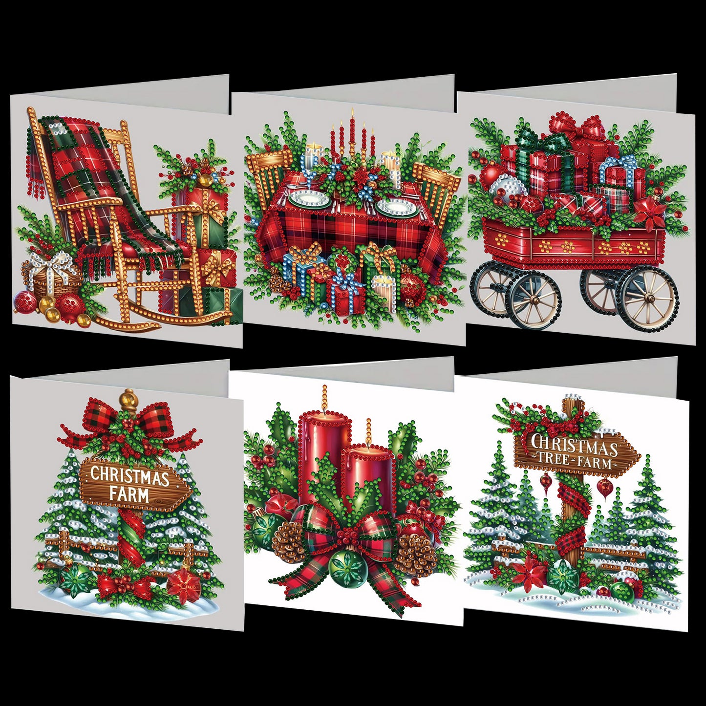 6PCS Christmas Theme DIY Diamond Painting Art Greeting Card Set with Envelope