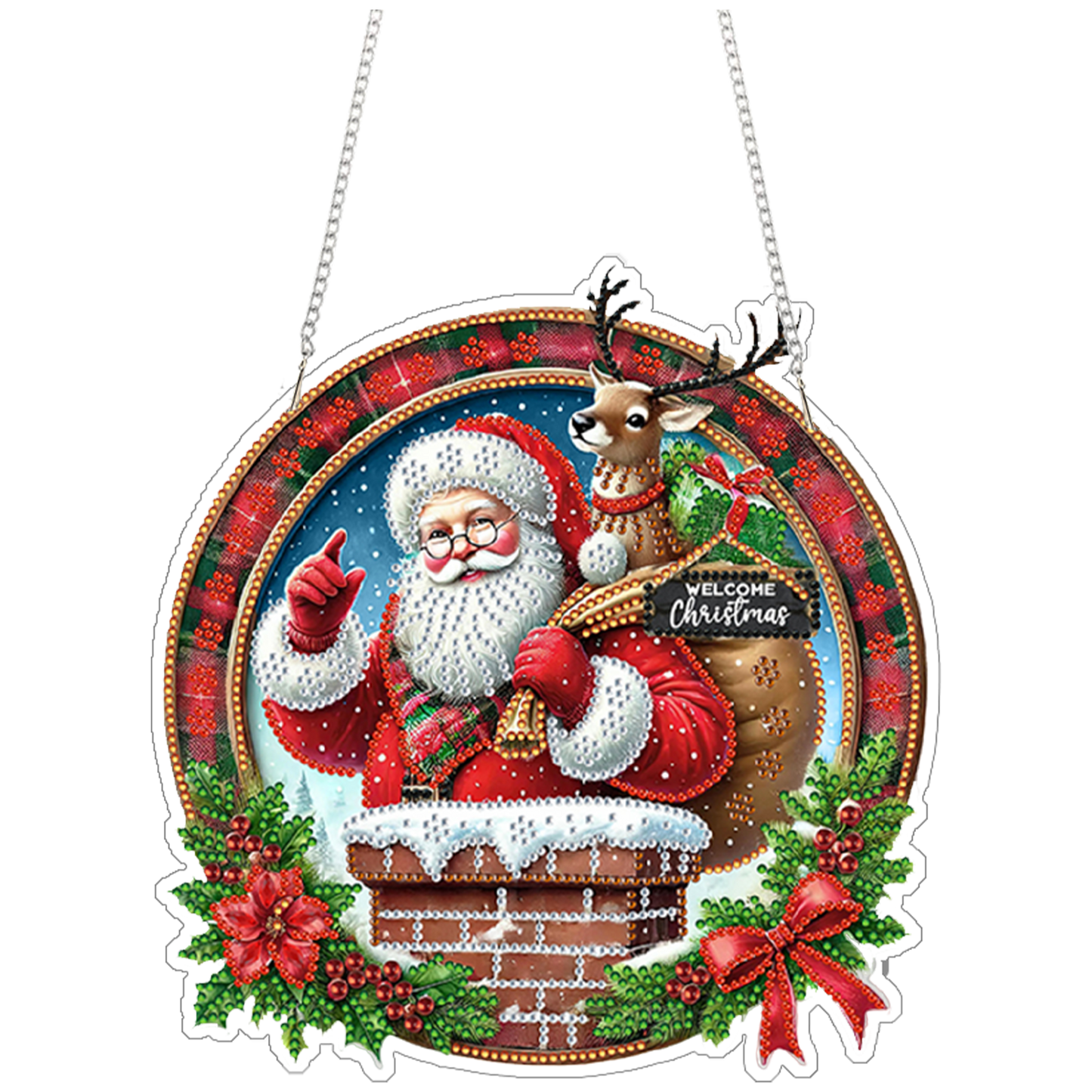 Santa Claus 2D Flat DIY Acrylic Diamond Painting Pendant Kits Home Wall Decor