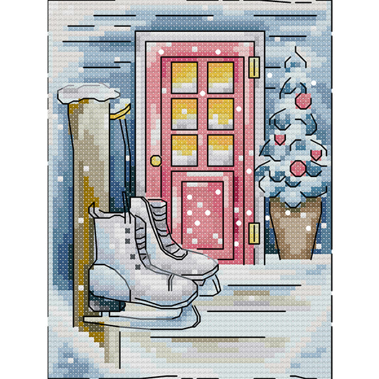 Winter Snow Scene - 14CT Stamped Cross Stitch 15*18CM (Joy Sunday)