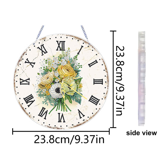 2D DIY Acrylic Bouquet Diamond Painting Clock Pendant w/ Clock Function Wall Art