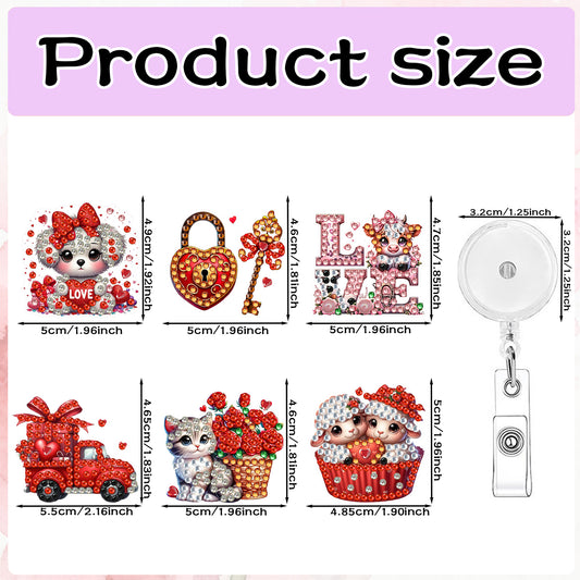 Heart 6Pcs DIY Diamond Painting ID Holder with Clip Rhinestone Nurse Badge Reel