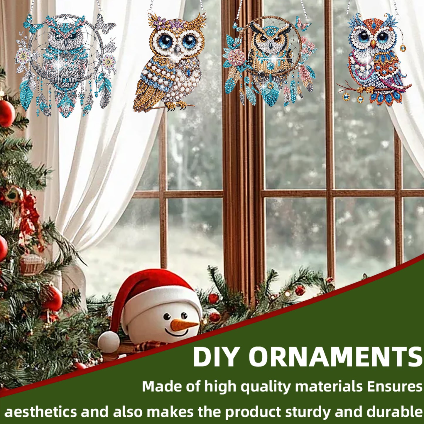 4pcs Owl DIY 2D Flat Special Shaped Diamond Painting Kits Pendant Home Decor