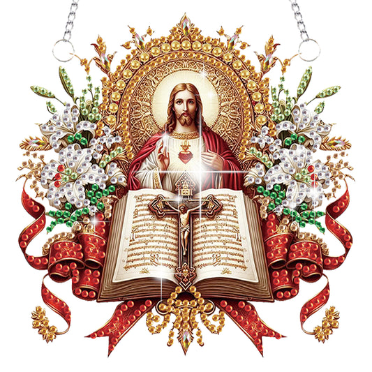 4pcs Virgin Mary Jesus DIY 2D Flat Special Shaped Diamond Painting Kits Pendant