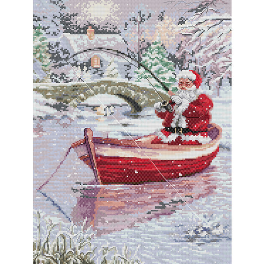 Santa Claus Fishing - 14CT Stamped Cross Stitch 33*44CM (Joy Sunday)