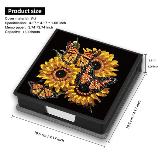 Butterfly 5D DIY PU Diamond Painting Kit Note Box with 160 Sheets Paper Holder