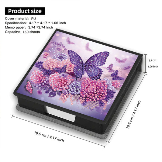 Flower 5D DIY PU Diamond Painting Kit Note Box with 160 Sheets Paper Memo Holder