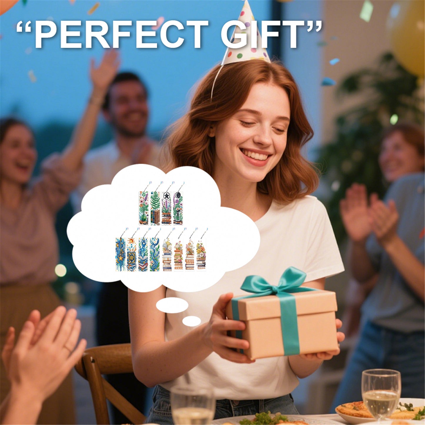 12Pcs Books DIY Diamond Painting Bookmark with Crystal Pendant for Book Decor