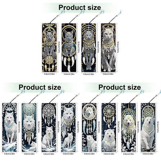 12Pcs Animals DIY Diamond Painting Bookmark with Crystal Pendant for Readers