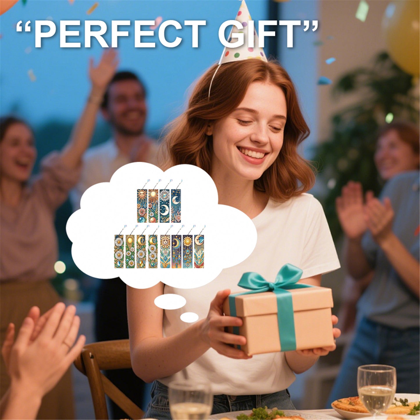 12Pcs Moon DIY Diamond Painting Bookmark with Crystal Pendant for Book Decor