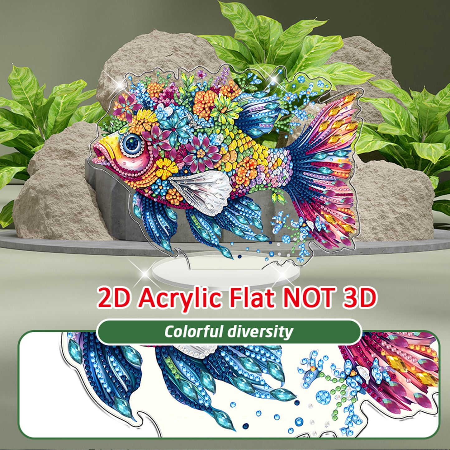 Fish DIY 2D Flat Acrylic Diamond Painting Tabletop Ornament for Home Decor Gift