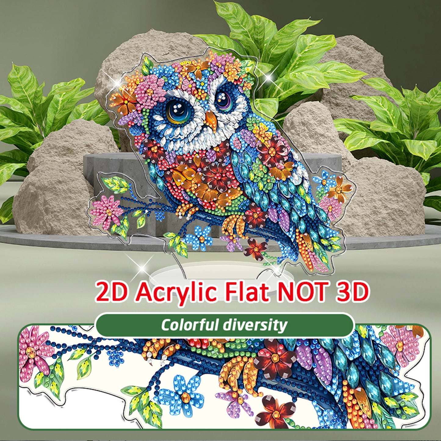 Owl DIY 2D Flat Acrylic Diamond Painting Tabletop Ornament for Home Decor Gift