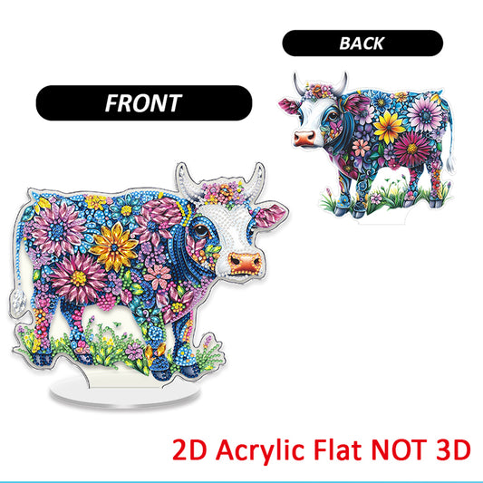 Cow DIY 2D Flat Acrylic Diamond Painting Tabletop Ornament for Home Decor Gift