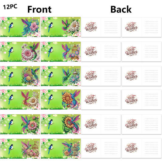 12Pcs Hummingbird Flower DIY Diamond Painting Greeting Card Kit for Adults Gifts