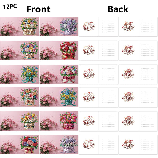 12 Packs Flower Gift DIY Diamond Painting Greeting Card Kit for Adults Gifts