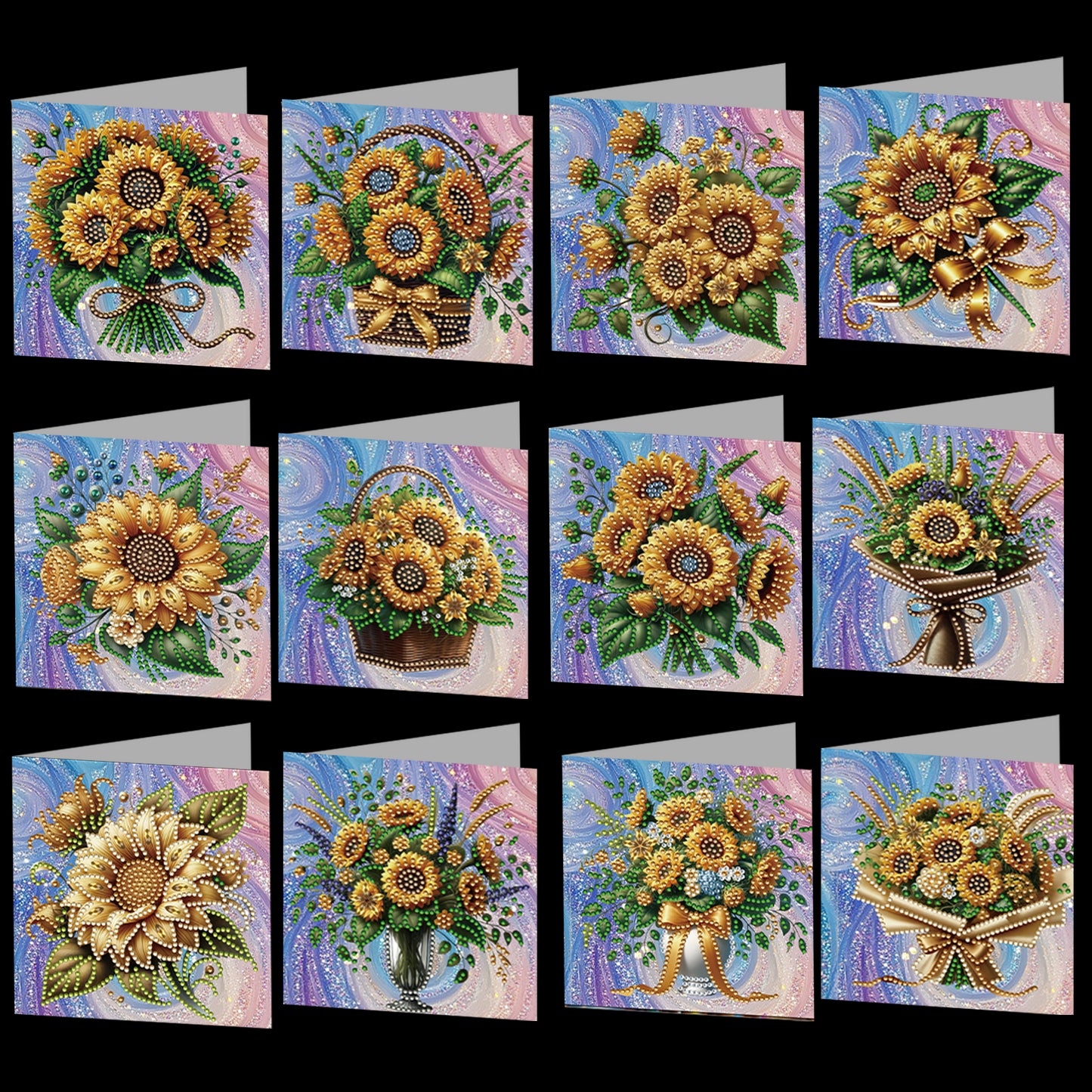 12 Packs Sunflower DIY Diamond Painting Greeting Card Kit for Adults Gifts
