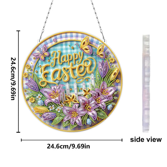 Easter Flowers DIY 2D Flat Acrylic Double Sided Diamond Painting Kits Pendant