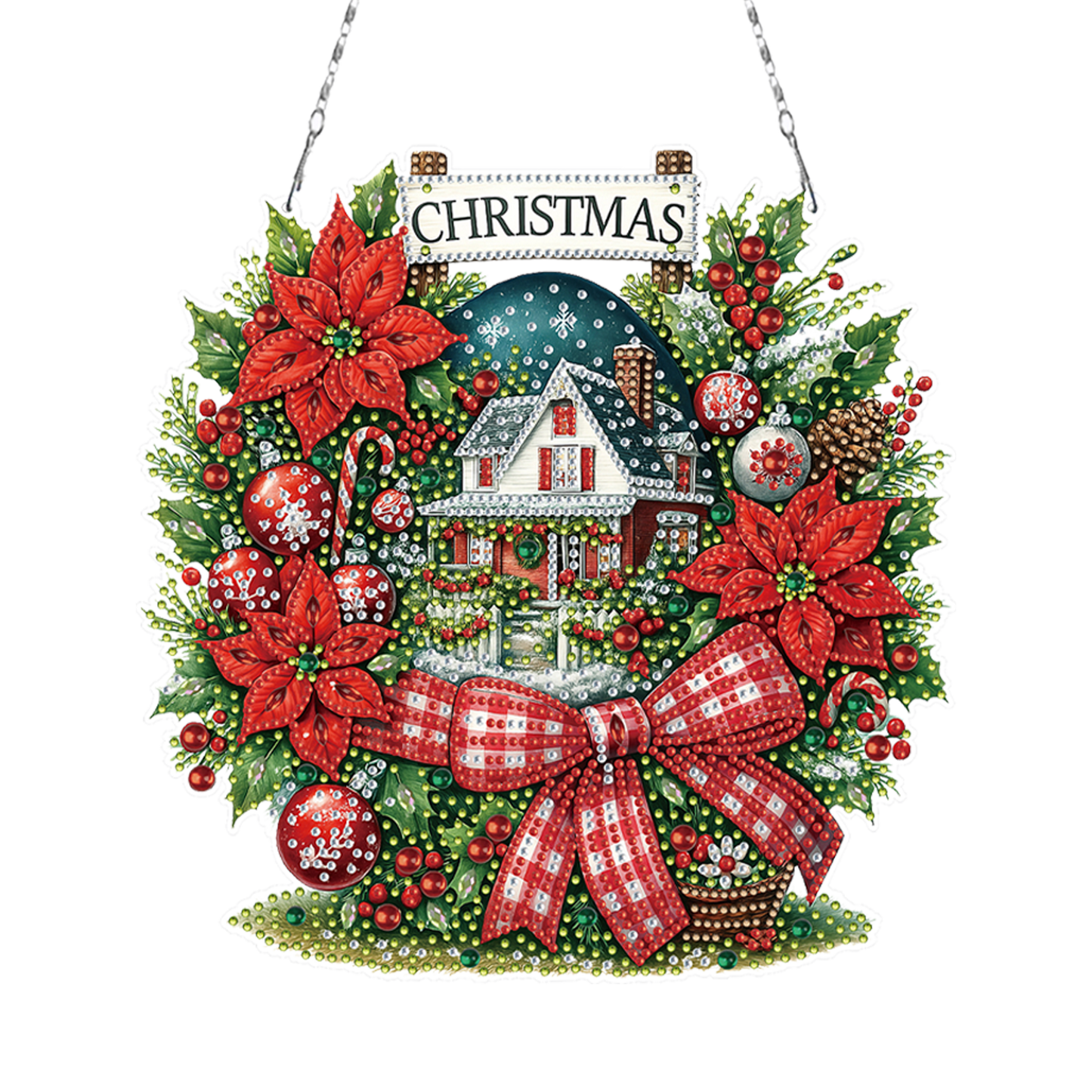 Christmas House DIY 2D Flat Acrylic Double Sided Diamond Painting Kits Pendant