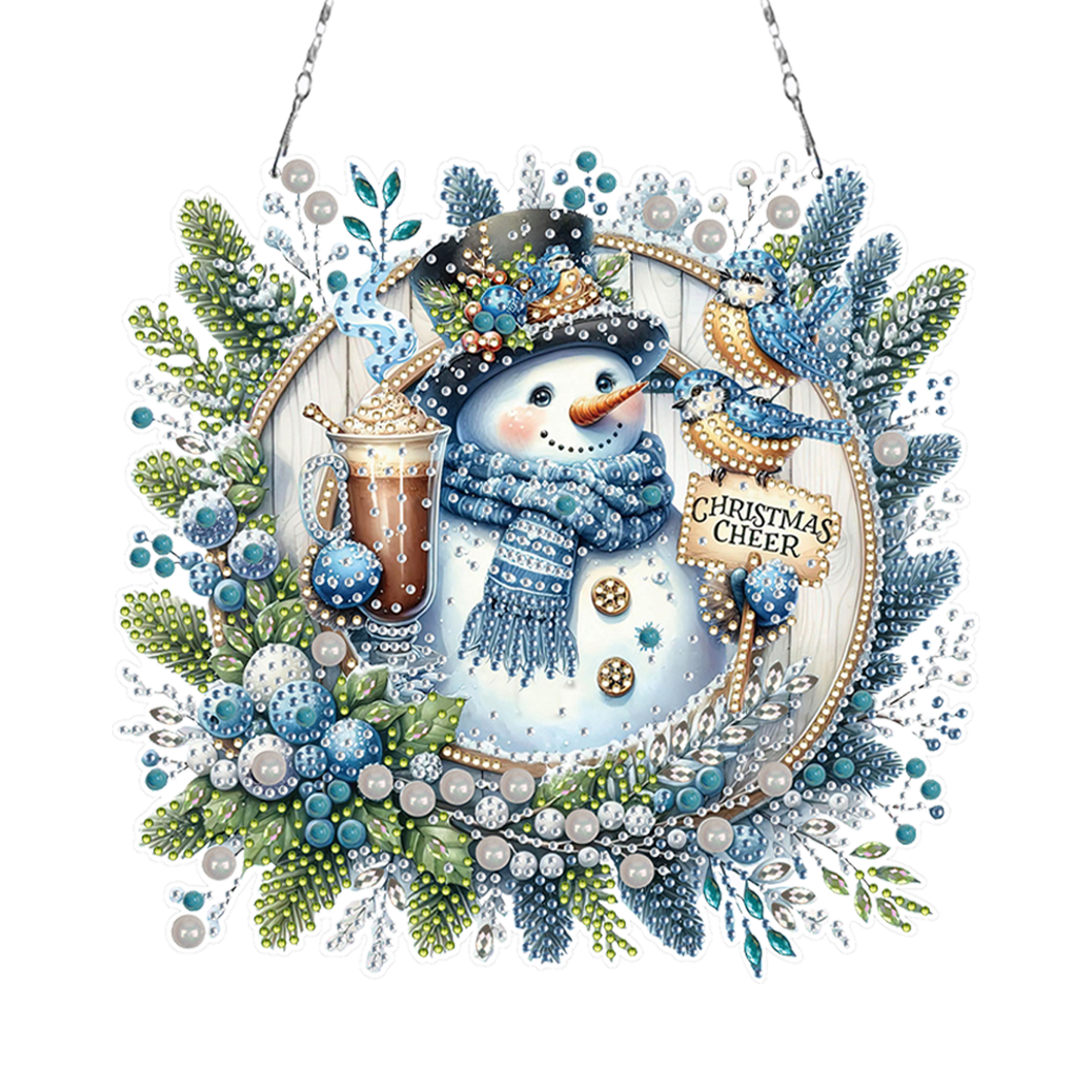 Christmas SnowmanDIY 2D Flat Acrylic Double Sided Diamond Painting Kits Pendant