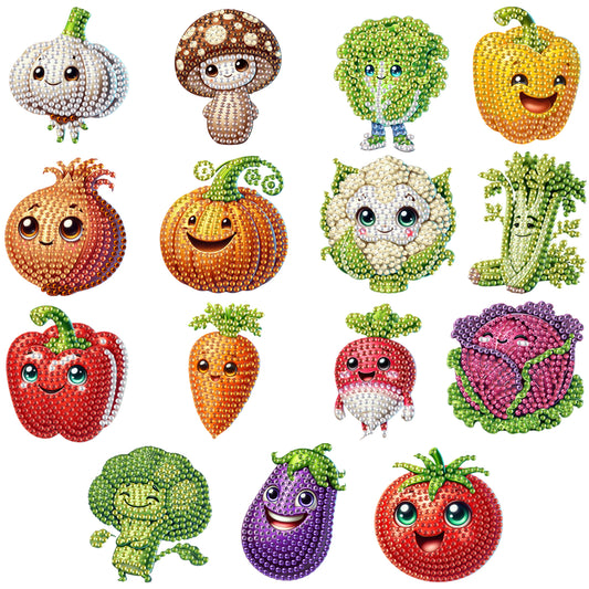 15pcs Vegetables 2D Acrylic DIY Special-Shaped Diamond Art Fridge Magnet Kit