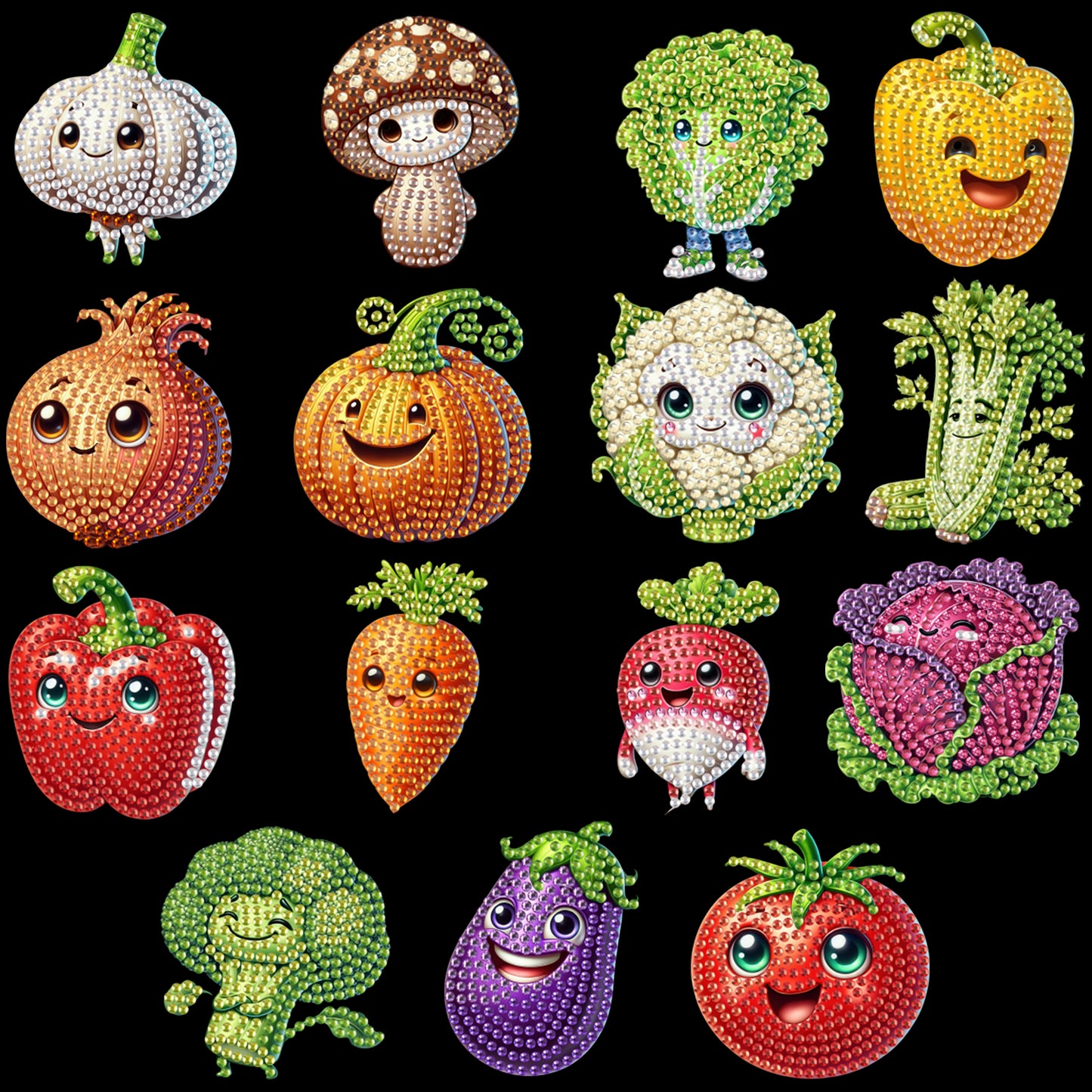 15pcs Vegetables 2D Acrylic DIY Special-Shaped Diamond Art Fridge Magnet Kit