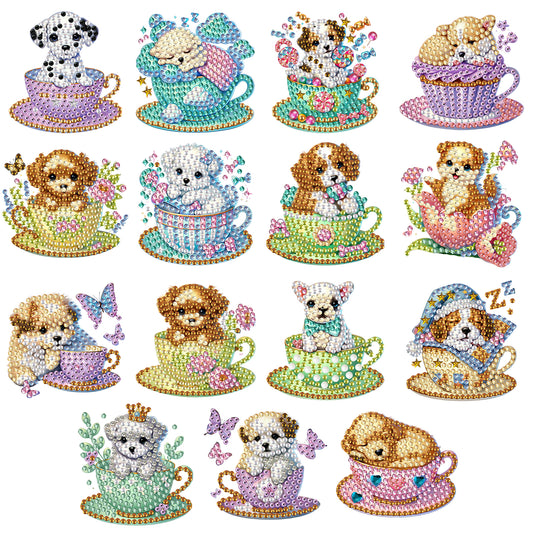 15pcs Dog 2D Acrylic DIY Special-Shaped Diamond Art Fridge Magnet Kit Home Decor