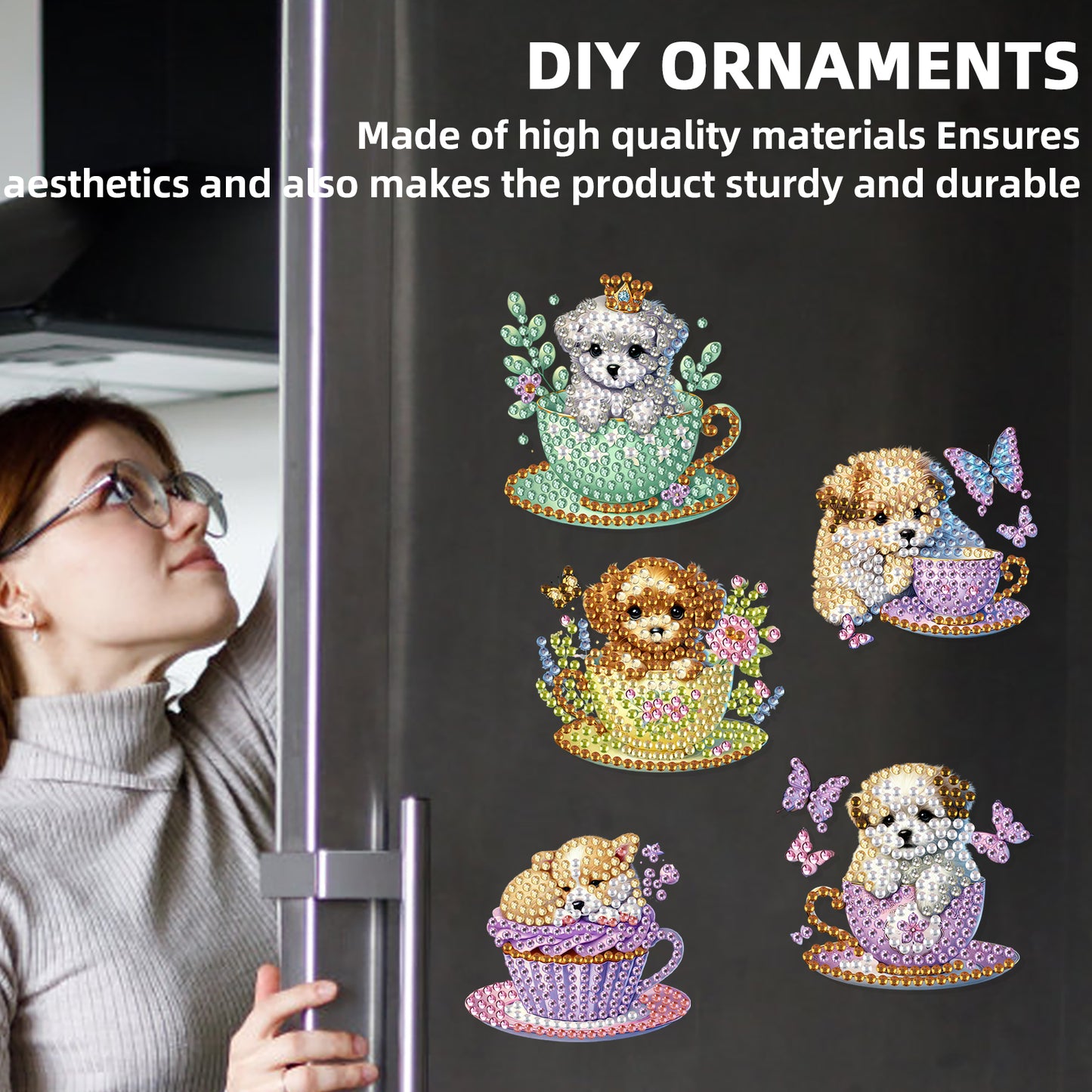 15pcs Dog 2D Acrylic DIY Special-Shaped Diamond Art Fridge Magnet Kit Home Decor