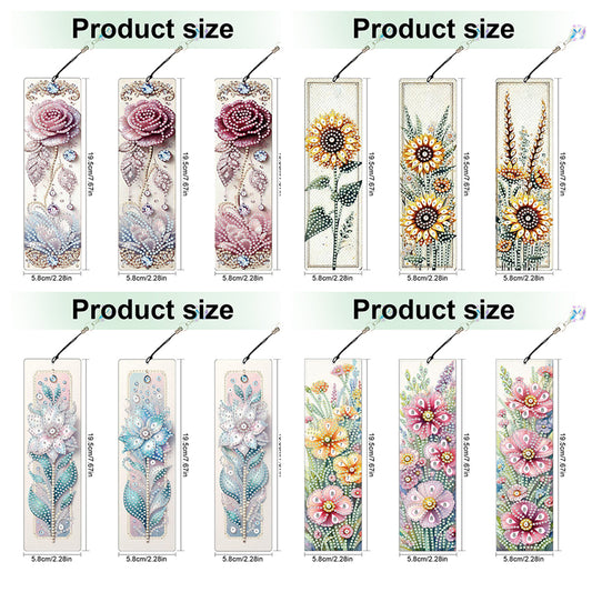12Pcs Flowers DIY Diamond Painting Bookmark for Book Lovers Beginners Adults
