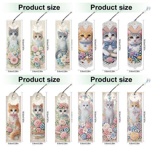 12Pcs Cat DIY Diamond Painting Bookmark for Book Lovers Beginners Adults