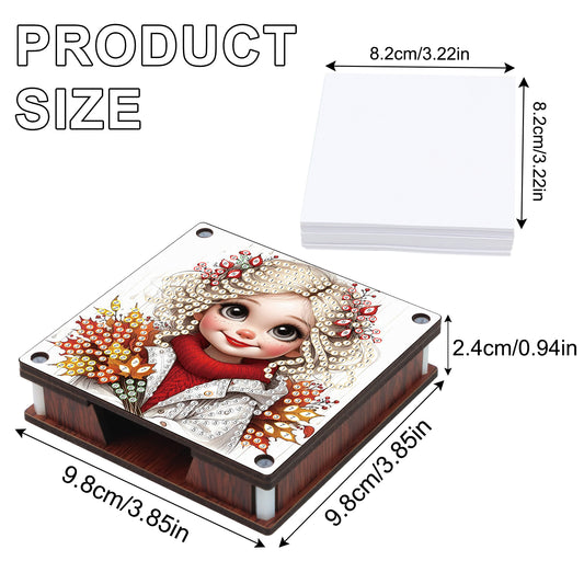 4pcs Wooden DIY Flower Girl Diamond Painting Kit Note Box with 480 Papers Gifts