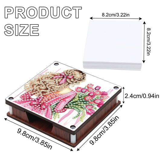 4pcs Wooden DIY Elegant Girl Diamond Painting Kit Note Box with 480 Papers Gifts
